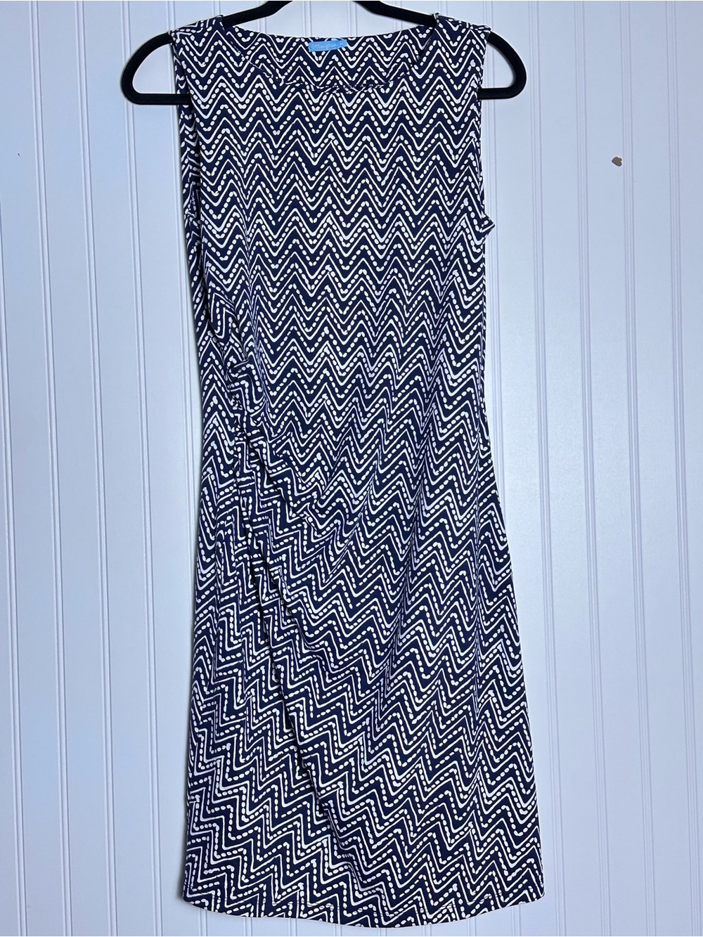 J.McLaughlin Ruched Sleeveless Catalina Cloth Dress M Geometric Crew Neck